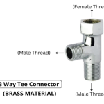 Viking Brass Tee Connector | 15mm (1/2") Inner & Outer Thread | Polished CP Finish | Multi-Functional 3-Way Pipe Fitting